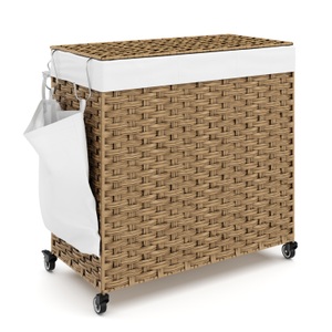 undefined, Wäschekorb Rattan mit Deckel 3 Fächer 129L braun