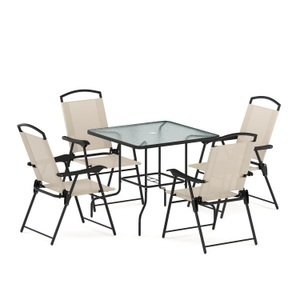 undefined, Gartenmöbel Set SILVANO mit Schirmloch beige/schwarz, Gartenmöbel Set SILVANO mit Schirmloch beige/schwarz
