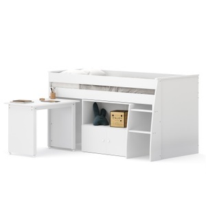 undefined, Hochbett Holz STANLEY mit Schreibtisch und Kommode 90 x 200 cm weiss, Hochbett Holz STANLEY mit Schreibtisch und Kommode 90 x 200 cm weiss