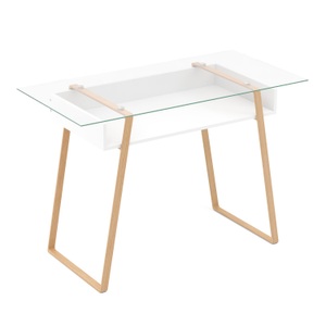 undefined, Schreibtisch Glas NEBULA mit Stauraum 110 x 55 x 75 cm weiss/braun