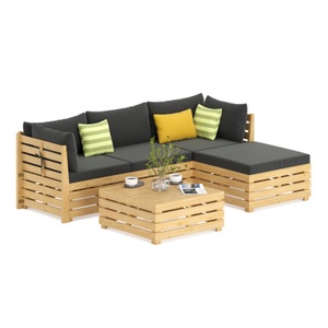 undefined, Lounge Holz RAFALE 5-teilig anthrazit/natur