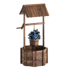 undefined, Zierbrunnen Holz mit Eimer und Kurbel 55 x 115 cm natur