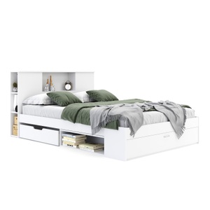undefined, Bett Holz MADELYN mit Stauraum und Schublade 140 x 200 cm weiss