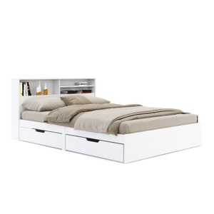 undefined, Bett Holz GENESIS mit Stauraum und Schubladen 140 x 200 cm weiss