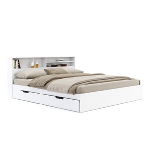 undefined, Bett Holz GENESIS mit Stauraum und Schubladen 180 x 200 cm weiss