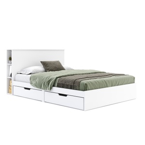 undefined, Bett Holz MARGARET mit Stauraum und Schubladen 140 x 200 cm weiss