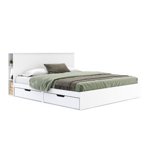 undefined, Bett Holz MARGARET mit Stauraum und Schubladen 180 x 200 cm weiss