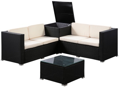 Cindy, Rattanlounge SAN MARINO anthrazit, Rattanlounge SAN MARINO schwarz/beige