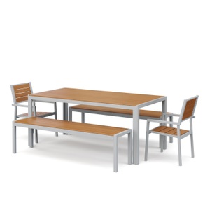 Chen Poly, Gartenmöbel Tisch 180 cm + 2 Stühle + 2 Bänke braun, Gartenmöbel Set ZILO 2 Stühle + 2 Bänke braun