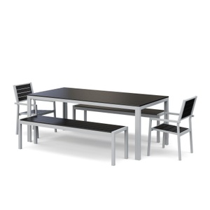 Chen Poly, Gartenmöbel Tisch 200 cm + 2 Stühle + 2 Bänke anthrazit, Gartenmöbel Set KAVO 2 Stühle + 2 Bänke anthrazit