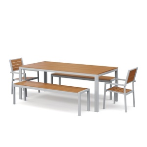 Chen Poly, Gartenmöbel Tisch 200 cm + 2 Stühle + 2 Bänke braun, Gartenmöbel Set KAVO 2 Stühle + 2 Bänke braun