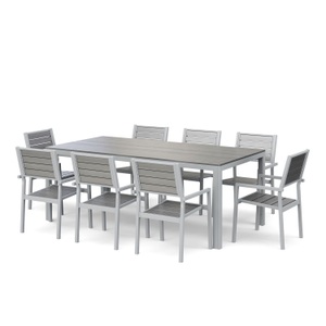 Chen Poly, Gartenmöbel Tisch 200 cm + 8 Stühle grau, Gartenmöbel Set KAVO 8 Stühle grau
