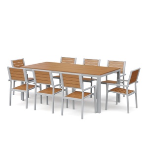 Chen Poly, Gartenmöbel Tisch 200 cm + 8 Stühle braun, Gartenmöbel Set KAVO 8 Stühle braun