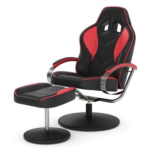 Ruby, Fernsehsessel mit Fusshocker rot/schwarz, Fernsehsessel Leder mit Fusshocker rot/schwarz