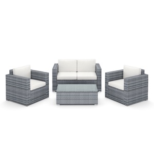 Cindy, Rattan Lounge VENEZIA grau, Rattanlounge VENEZIA grau/beige
