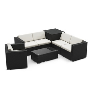 Mark Sunl, Rattanlounge BORA BORA schwarz mit Kissenbox, Rattanlounge mit Kissenbox BORA BORA schwarz/weiss