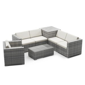 Mark Sunl, Rattanlounge BORA BORA grau mit Kissenbox, Rattanlounge mit Kissenbox BORA BORA grau/weiss