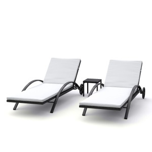 Mark Sunl, Gartenliege KIM Doppelpack + Tisch, Liegestuhl Rattan KIM schwarz/weiss Set 3-teilig