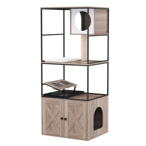 undefined, Katzenbaum mit Katzentoilette und Fressstation 146 cm natur