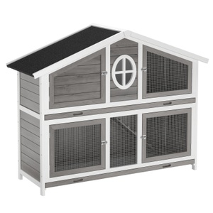 undefined, Kaninchenstall Holz BUNNIX 140 x 53 x 110 cm grau/weiss