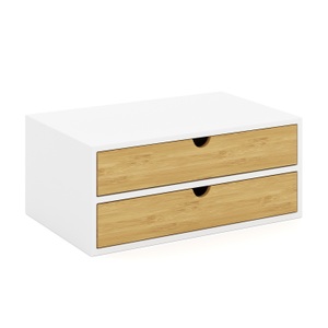 undefined, Schreibtisch Organizer Bambus ALVORA 2 Schubladen weiss/natur