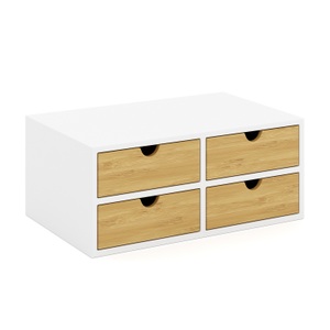 undefined, Schreibtisch Organizer Bambus ALVORA 4 Schubladen weiss/natur