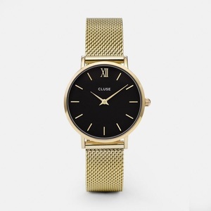 Cluse, Cluse - Armbanduhr Minuit Mesh - Gold und Schwarz, Cluse CW0101203017 Minuit Damenuhr