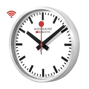 Mondaine, Mondaine Stop2Go SBB MSM.25S11 Smart Wanduhr Clocks, MONDAINE Wanduhr »WIFI stop2go Ø 25 cm, Silberfarben/Weiss«