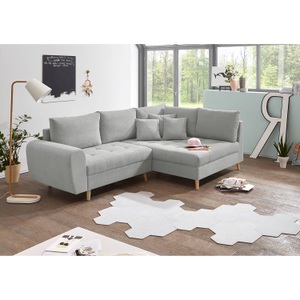 Moerteens, home24 Ecksofa Capstone, MID.YOU Ecksofa in mikrovelours hellgrau , Alice , Textil, Holzwerkstoff , Uni , 249x175 cm , Mikrovelours,Nachbildung , 002220026001