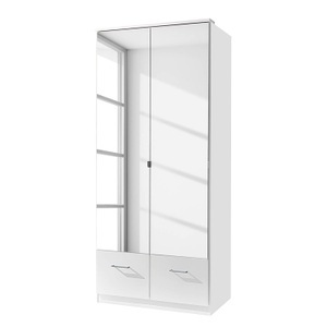 Wimex, home24 Drehtuerenschrank Rajmi (mit Spiegel), MID.YOU Drehtürenschrank in weiss , Imago , Glas, Holzwerkstoff , 1 Fächer , 2 Schubladen , 90x199.5x58 cm , Dekorfolie,Dekorfolie,Nachbildung,Nachbildung,Nachbildung , Beimöbel erhältlich, In verschiedenen Grössen erhältlich , 001787054212
