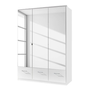Wimex, home24 Drehtuerenschrank Rajmi (mit Spiegel), MID.YOU Drehtürenschrank in weiss , Imago , Glas, Holzwerkstoff , 3 Fächer , 3 Schubladen , 135x199.5x58 cm , Dekorfolie,Dekorfolie,Nachbildung,Nachbildung,Nachbildung , Beimöbel erhältlich, In verschiedenen Grössen erhältlich , 001787054213