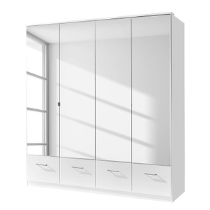 Wimex, home24 Drehtuerenschrank Rajmi (mit Spiegel), MID.YOU Drehtürenschrank in weiss , Imago , Glas, Holzwerkstoff , 3 Fächer , 4 Schubladen , 180x199.5x58 cm , Dekorfolie,Dekorfolie,Nachbildung,Nachbildung,Nachbildung , Beimöbel erhältlich, In verschiedenen Grössen erhältlich , 001787054214