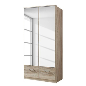 Wimex, home24 Drehtuerenschrank Rajmi (mit Schubladen), MID.YOU Drehtürenschrank in eichefarben , Imago , Glas, Holzwerkstoff , 1 Fächer , 2 Schubladen , 90x199.5x58 cm , Dekorfolie,Dekorfolie,Nachbildung,Nachbildung,Nachbildung , Beimöbel erhältlich, In verschiedenen Grössen erhältlich , 0017870542