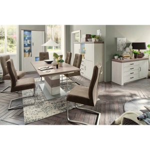 Ridgevalley, home24 Highboard Pontile II, Landscape Highboard 110/146/45 cm , Bozen , Eichefarben, Pinienfarben , Metall , 110x146x45 cm , tiefgezogen, Melamin, foliert,Melamin,klar,Nachbildung,Nachbildung , Beimöbel erhältlich , 000196078508