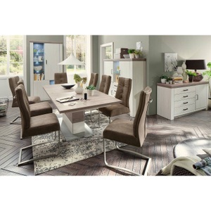 Ridgevalley, home24 Highboard Pontile I, Landscape Highboard 160/146/45 cm , Bozen , weiss, Hellbraun , Metall , 160x146x45 cm , tiefgezogen, Melamin,Melamin,klar,Nachbildung,Nachbildung , stehend , 000196008401