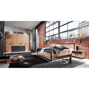 fresh to go, home24 Bettgestell Detroit, MID.YOU Futonbett 180/200 cm in graphitfarben, eichefarben , Detroit 180X200 CM Eichefarben , Holzwerkstoff , 180 cm , Dekorfolie,Nachbildung , 001787052311