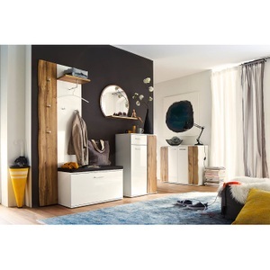loftscape, home24 Garderobenpaneel Vantaa I, Xora Garderobenpaneel 40/149/25 cm , Granada , weiss, Eichefarben , Holzwerkstoff , 40x149x25 cm , Hochglanz, Melamin,Nachbildung , Hutablage, Kleiderstange , 000196014004