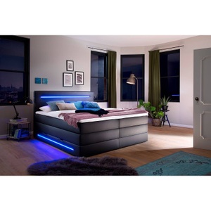 meise.moebel, home24 Boxspringbett Lights, Boxspringbett «Pulse» mit Bettkasten, Matratze fest bis hart, 180 x 200 cm, schwarz