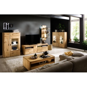 Naturoo, home24 Highboard Forge I, Livetastic Highboard 156/141/38 cm , Ravello , Eichefarben , Holz, Glas , Balkeneiche,Balkeneiche , massiv,massiv , 156x141x38 cm , geölt,geölt,farbig, klar,Echtholz,Echtholz , 000196082608