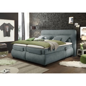 Fredriks, home24 Boxspringbett Tupa, MID.YOU Boxspringbett 180/200 cm in anthrazit , Evolution 3 , Textil , H2=mittel bis ca.80kg , 180 cm , Mikrovelours , Topper geteilt , 002220031709