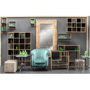 Jack und Alice, home24 Regalwand Harbin II, Lomoco Regal 108/160/25 cm schwarz, goldfarben , Porto -Lomoco- , Holz , Akazie,Akazie , massiv,massiv , 9 Fächer , 108x160x25 cm , lackiert,lackiert,lackiert, gebeizt, sandgestrahlt,lackiert, gebeizt, sandgestrahlt,Echtholz,Echtholz , 001877082402