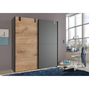 Wimex, home24 Schwebetuerenschrank Cardiff, MID.YOU Schwebetürenschrank in graphitfarben, eichefarben , Cardiff , Holzwerkstoff , 2 Fächer , 180x198x64 cm , Dekorfolie,Dekorfolie,Nachbildung,Nachbildung , In verschiedenen Grössen erhältlich , 001787073203