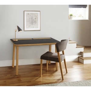 home24, home24 Schreibtisch Wallaroo, Woodman Schreibtisch »Mati«, mit zwei Ledertaschen an der Seite des Tisches für Stauraum