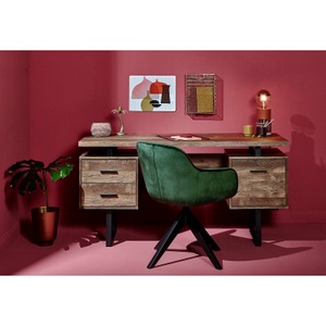 Jahnke, home24 Schreibtisch CLB 150, XXXLutz Schreibtisch 152,4/60/76 cm in schwarz, eichefarben , CLB 150 , Metall , 3 Schubladen , 60x76 cm , pulverbeschichtet,pulverbeschichtet,3D-Folie,Nachbildung , Stauraum , 001504009301