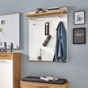 home24, home24 Garderobenpaneel Loveno II, Novel Garderobenpaneel 80/109/27 cm , Loveno , weiss, Eichefarben , Holz, Metall, Holzwerkstoff , furniert , 80x109x27 cm , lackiert,Echtholz, Nachbildung , Aufhängemöglichkeit, Hutablage, Kleiderstange , 001529007304