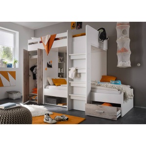 Kids Club Collection, home24 Hochbett Maxi, Begabino Hochbett »MAXI«, mit 2 Liegeflächen, Kleiderschrank und Regalen
