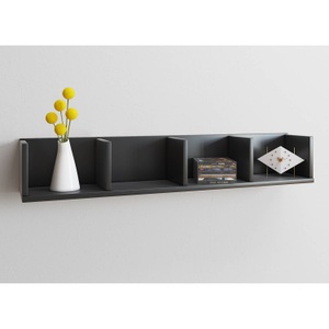 home24, home24 Wandregal Honsa, VCM - Holzregal hängend | platzsparendes Regal Maße: H. 15 x B. 97 T. 17 cm Elegantes Aufbewahrungsregal Bücherregal Wandboard -, One Size, Schwarz