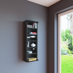home24, home24 Hängevitrine Loposa, VCM - Holz CD DVD Wandregal | Hängeregal mit ESG-Sicherheitsglastür Platz für 150-CDs oder 65 DVDs 36-Videos Maße: 92 x B. 31 T. 18 cm |, One Size, Schwarz