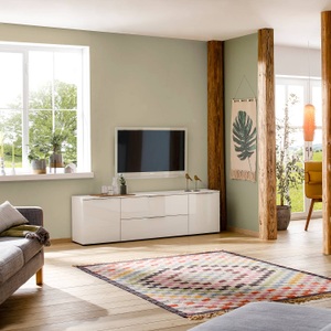 home24, home24 TV-Lowboard Trend, XXXLutz Lowboard 180,4/53,9/40 cm , Trend , weiss , Metall , 2 Fächer , 180.4x53.9x40 cm , melaminharzbeschichtet,lackiert,Nachbildung , Abdeckplatte aus Glas , 001534002309