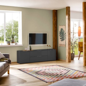 home24, home24 TV-Lowboard Trend, XXXLutz Lowboard 180,4/53,9/40,0 cm , Trend , Anthrazit , Metall , 2 Fächer , 180.4x53.9x40.0 cm , melaminharzbeschichtet,lackiert,Nachbildung , Abdeckplatte aus Glas , 001534002319